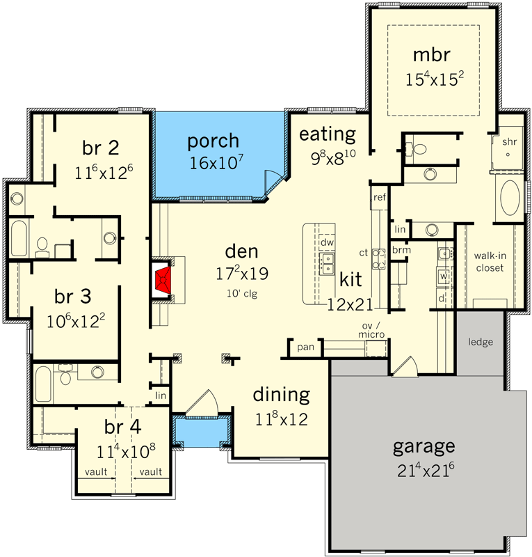 Plan 83160DC: Modern Farmhouse House Plan with 4 Bedrooms and Split Layout - Floor Plan - - Farmhouse, French Country, Modern Farmhouse, Ranch, Traditional