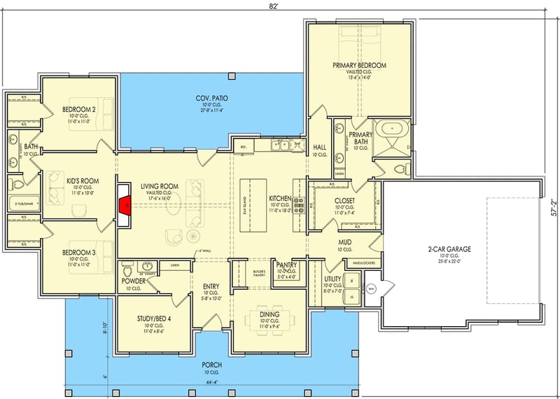 Plan 880025HLN: Modern Farmhouse House Plan with 3-4 Bedrooms and Spacious Porches - Floor Plan - - Country, Craftsman, Modern Farmhouse, New American