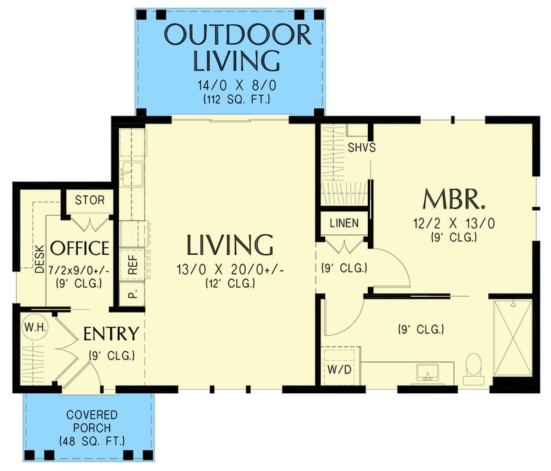 Plan 69928AM: Charming Modern Farmhouse Cottage House Plan with One Bedroom - Floor Plan - - Cottage, Country, Farmhouse, Modern Farmhouse