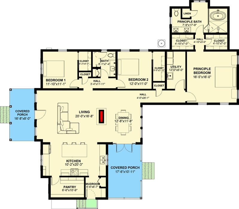 Plan 590003BCA: Charming Three Bedroom Southern Craftsman Cottage House Plan - Floor Plan - - Cottage, Craftsman, Southern, Traditional