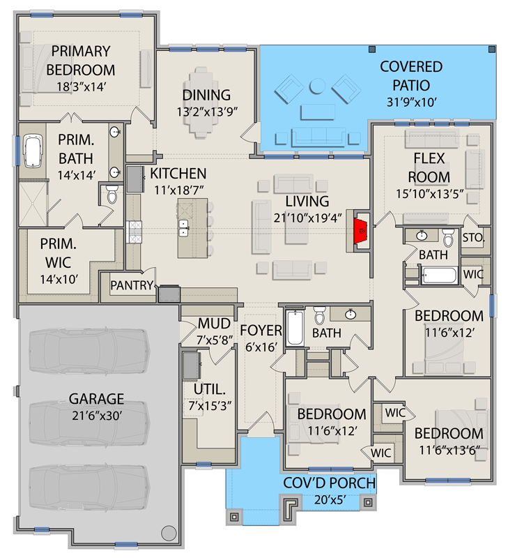 Plan 25457TF: French Country European House Plan with 4 Bedrooms and 3-Car Garage - Floor Plan - - European, French Country