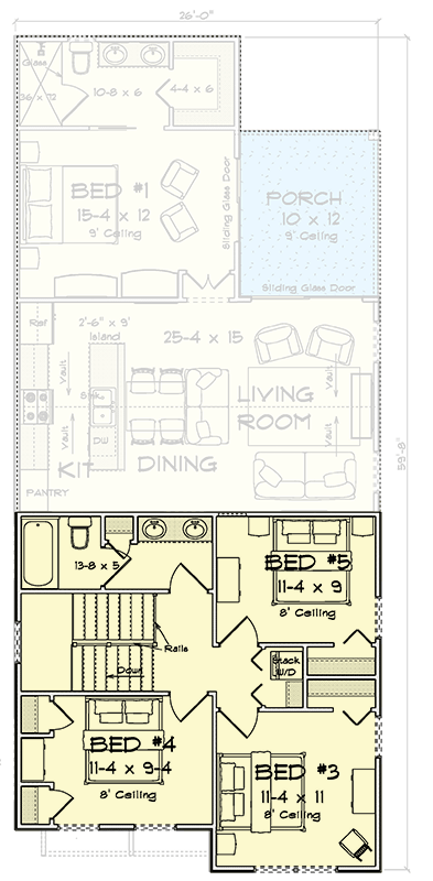 Plan 52600WM: Traditional Five Bedroom House Plan with Main Level Primary Suite - Floor Plan -  - Traditional