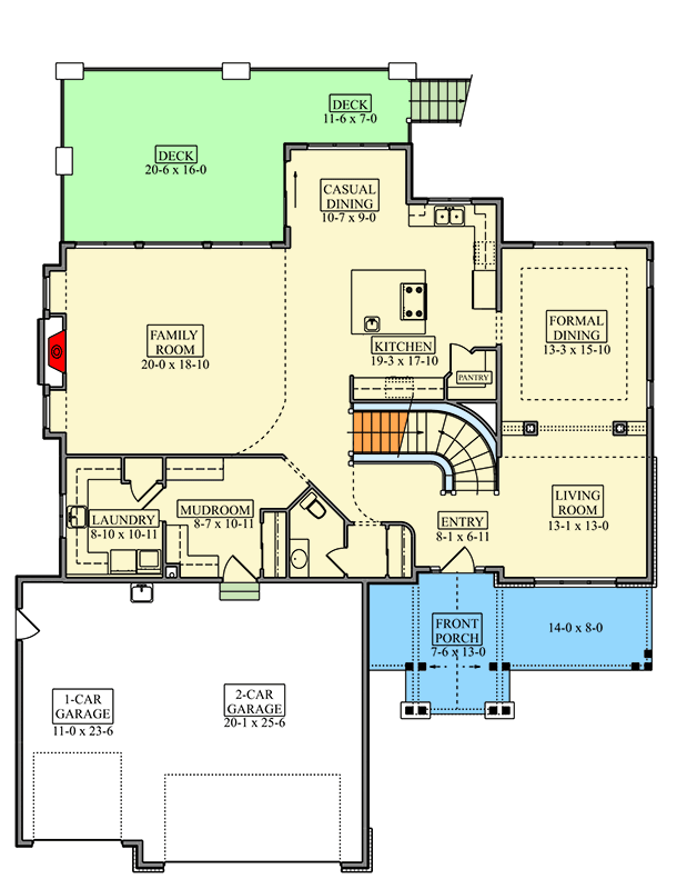 Plan 95400RW: Craftsman Traditional House Plan with Four Bedrooms and Three-Car Garage - Floor Plan - Main Level - Craftsman, Traditional