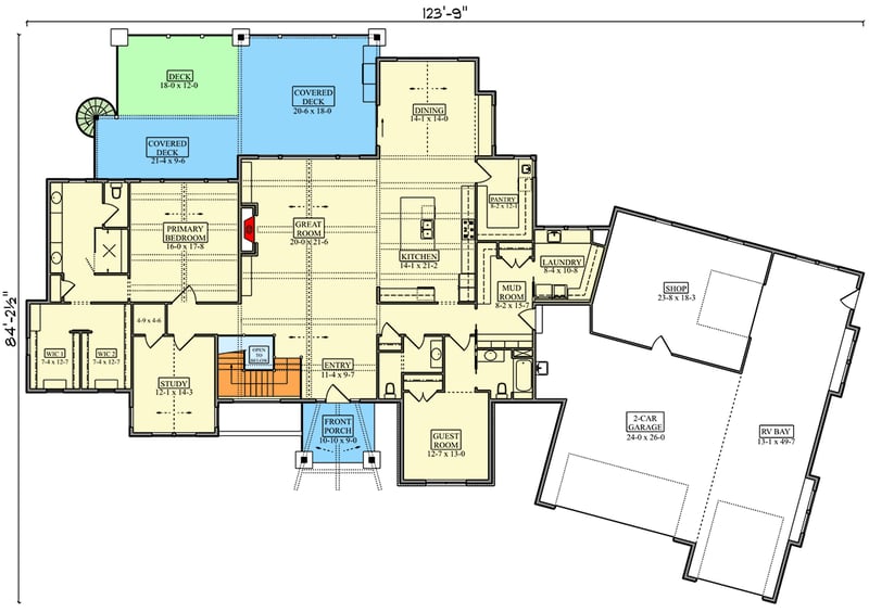 Plan 95401RW: Contemporary Mountain House Plan with 3,141 Square Feet and RV Garage - Floor Plan -  - Contemporary, Mountain, New American, Ranch