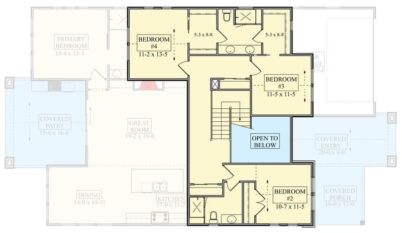 Plan 95402RW: Modern Transitional House Plan Featuring Four Bedrooms and Attached Garage - Floor Plan - 2nd Level - Farmhouse, Modern Farmhouse, New American, Transitional