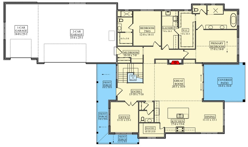Plan 95403RW: Northwest Contemporary Ranch House Plan with Three Car Garage - Floor Plan - Main Level - Contemporary, Northwest, Ranch