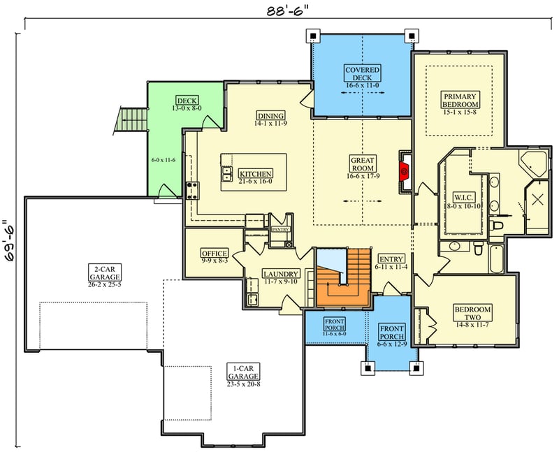 Plan 95405RW: New American Farmhouse Ranch House Plan with Three Car Garage - Floor Plan - - Farmhouse, New American, Ranch
