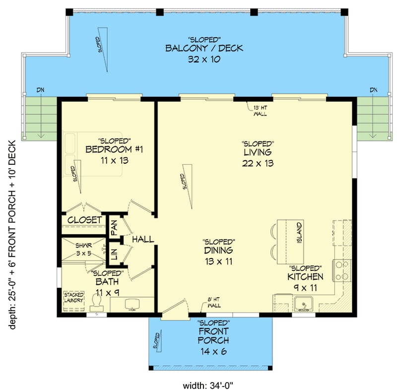 Plan 680714VR: Compact Contemporary House Plan with One Bedroom and Expansive Decking - Floor Plan - - Contemporary, Modern