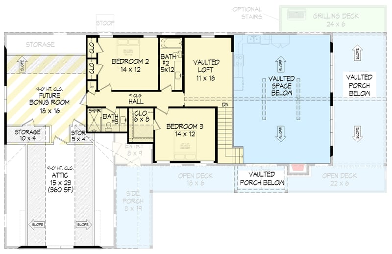 Plan 680718VR: Mountain House Plan with Four Bedrooms and Three-Car Garage - Floor Plan - 2nd Level - Craftsman, Modern Farmhouse, Mountain