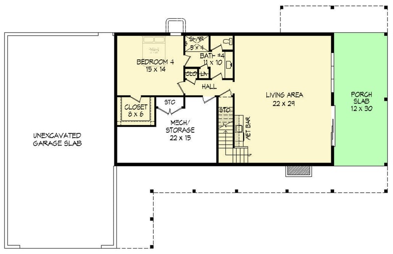 Plan 680718VR: Mountain House Plan with Four Bedrooms and Three-Car Garage - Floor Plan - Lower Level - Craftsman, Modern Farmhouse, Mountain