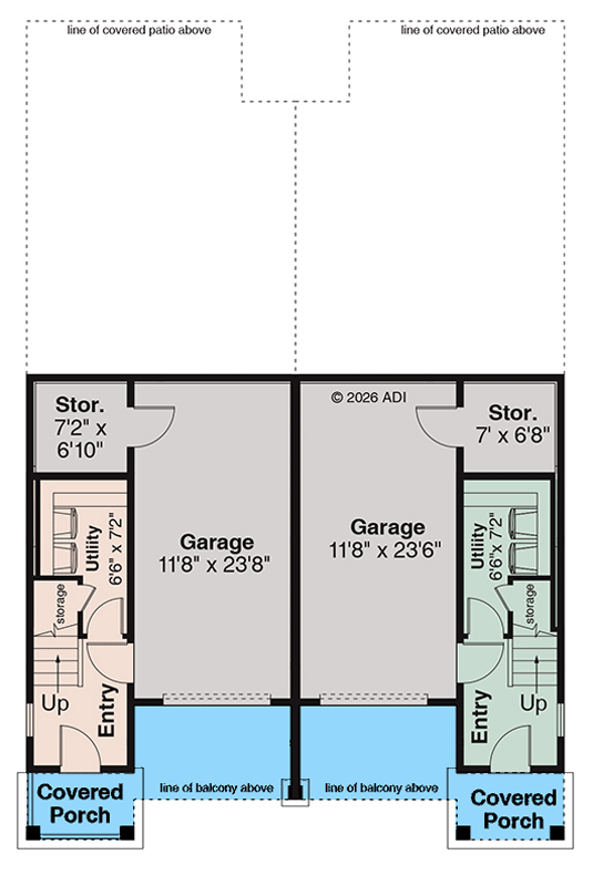 Plan 720206DA: Modern Craftsman Duplex House Plan with Three Bedrooms and Balcony - Floor Plan - Lower Level - Contemporary, Craftsman, Modern