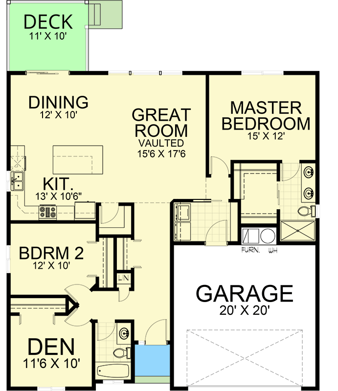Plan 267126SPK: Efficient Craftsman Ranch House Plan with Vaulted Ceilings and Split Bedrooms - Floor Plan - - Craftsman, Traditional