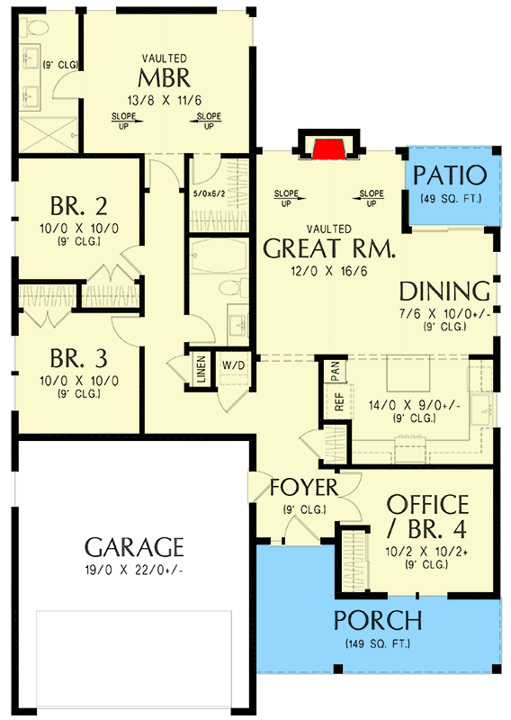 Plan 69933AM: Modern Farmhouse House Plan with 3-4 Bedrooms and Attached Garage - Floor Plan - - Cottage, Country, Farmhouse, Modern Farmhouse