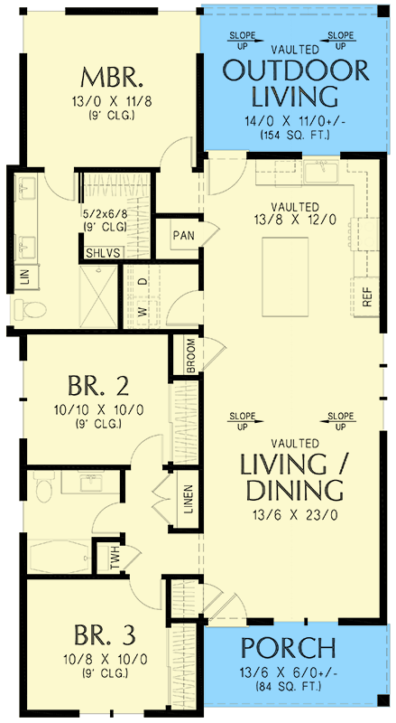 Plan 69934AM: Modern Farmhouse House Plan with 3 Bedrooms and Vaulted Living Areas - Floor Plan - - Modern Farmhouse, Ranch, Vacation