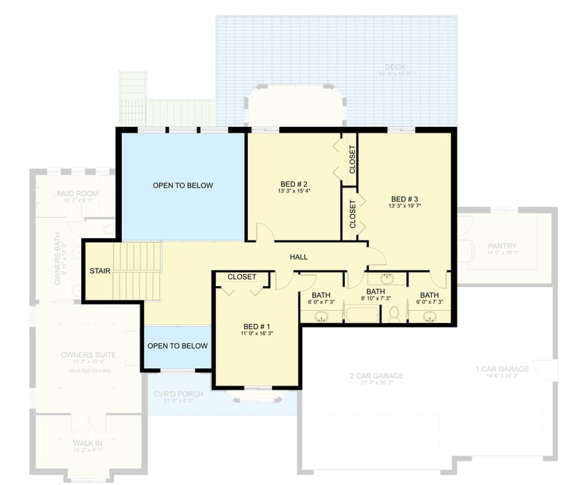 Plan 61776UT: European Traditional House Plan with Four Bedrooms and Three Car Garage - Floor Plan - 2nd Level - European, Traditional