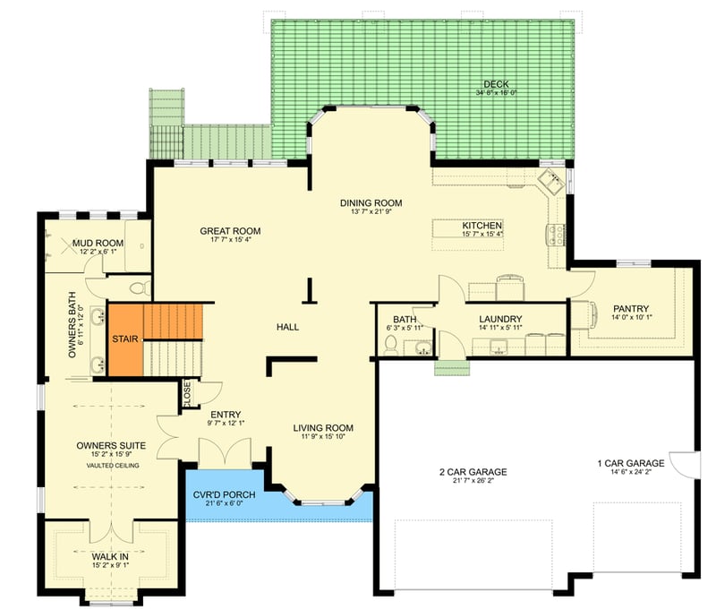 Plan 61776UT: European Traditional House Plan with Four Bedrooms and Three Car Garage - Floor Plan - Main Level - European, Traditional