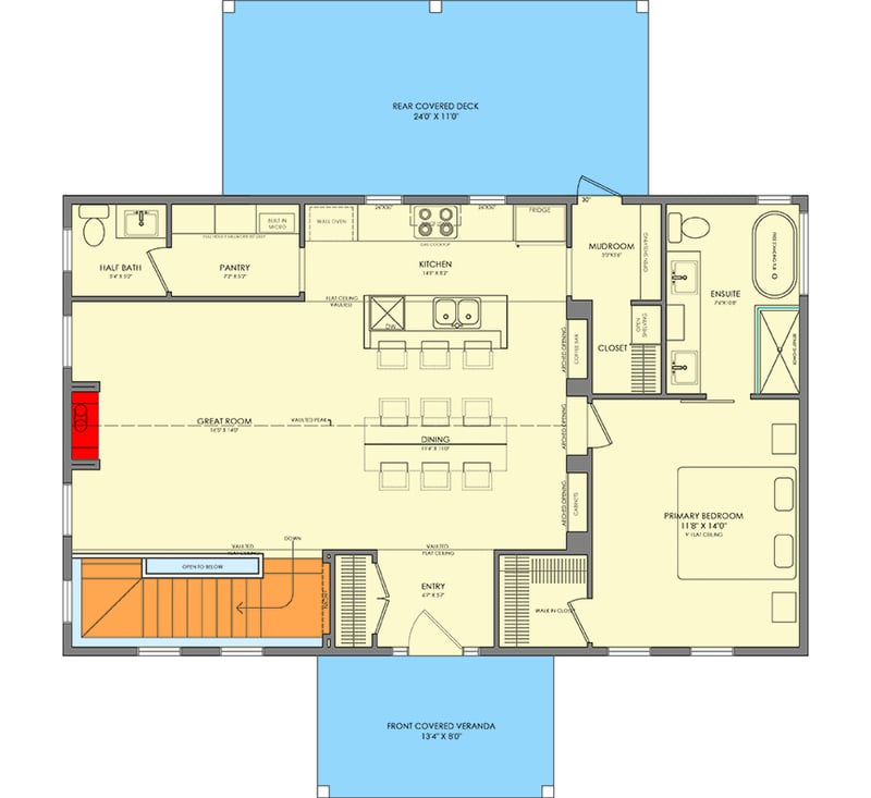 Plan 318307MAT: Cozy Three Bedroom Cottage House Plan with Vaulted Living Room - Floor Plan - - Cabin, Cottage, Farmhouse