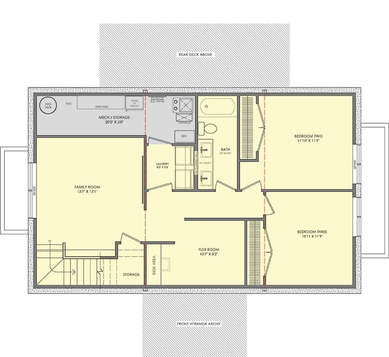 Plan 318307MAT: Cozy Three Bedroom Cottage House Plan with Vaulted Living Room - Floor Plan - Lower Level - Cabin, Cottage, Farmhouse