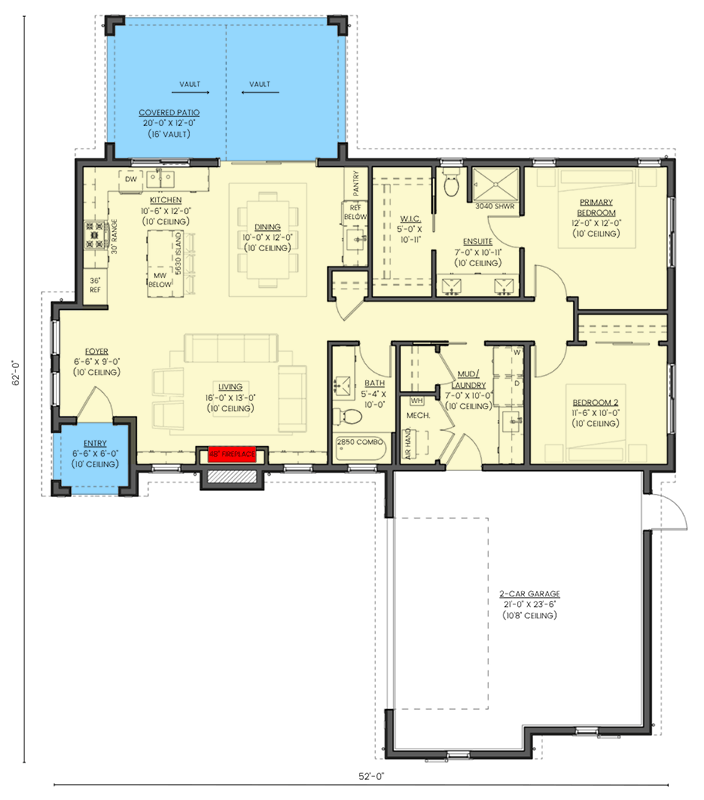 Plan 330030WLE: Charming European Cottage House Plan with Two Bedrooms and Open Layout - Floor Plan - - Cottage, European, French Country
