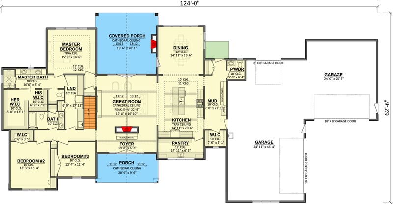 Plan 911083JVD: Modern Farmhouse House Plan with 4-Car Garage and 3 Bedrooms - Floor Plan -  - Contemporary, Country, Modern, Modern Farmhouse, Ranch, Transitional