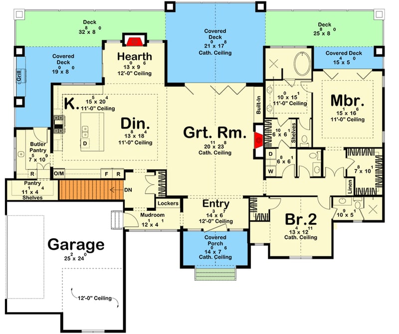 Plan 623684DJ: European Style House Plan with 2 Bedrooms and Expansive Wraparound Porch - Floor Plan - - European