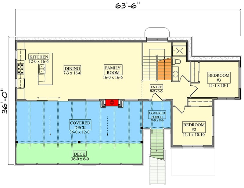 Plan 95397RW: Contemporary Three-Bedroom House Plan with Three-Car Garage and Outdoor Fireplace - Floor Plan - - Contemporary