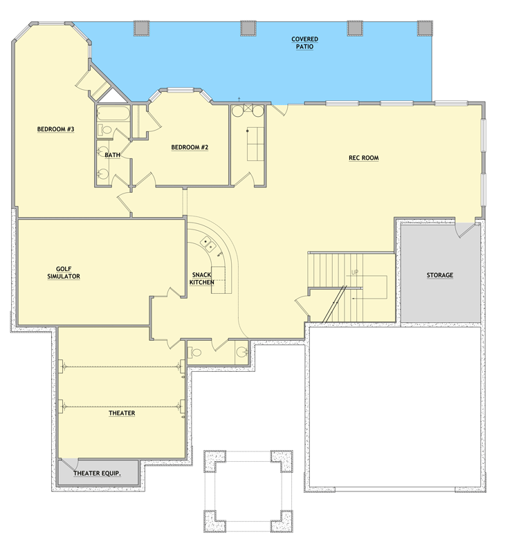 Plan 849185PGE: Mediterranean House Plan with Courtyard, Home Theater, and 5,921 Square Feet - Floor Plan - Lower Level - Mediterranean, Southwest, Tuscan
