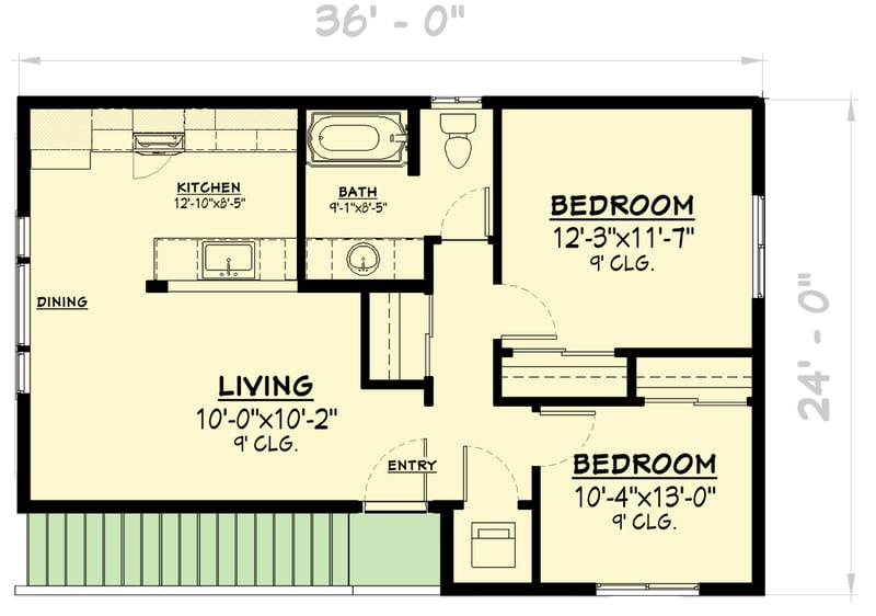 Plan 307757RAD: Charming Two Bedroom Carriage House Plan with Two Car Garage - Floor Plan -  - Carriage, Country, Traditional