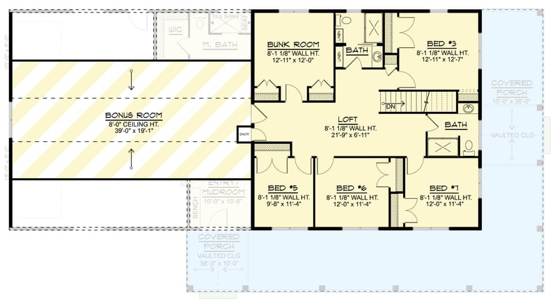 Plan 135483GRA: Modern Farmhouse House Plan with Seven Bedrooms and Wraparound Porch - Floor Plan - - Country, Craftsman, Farmhouse, Modern, Modern Farmhouse