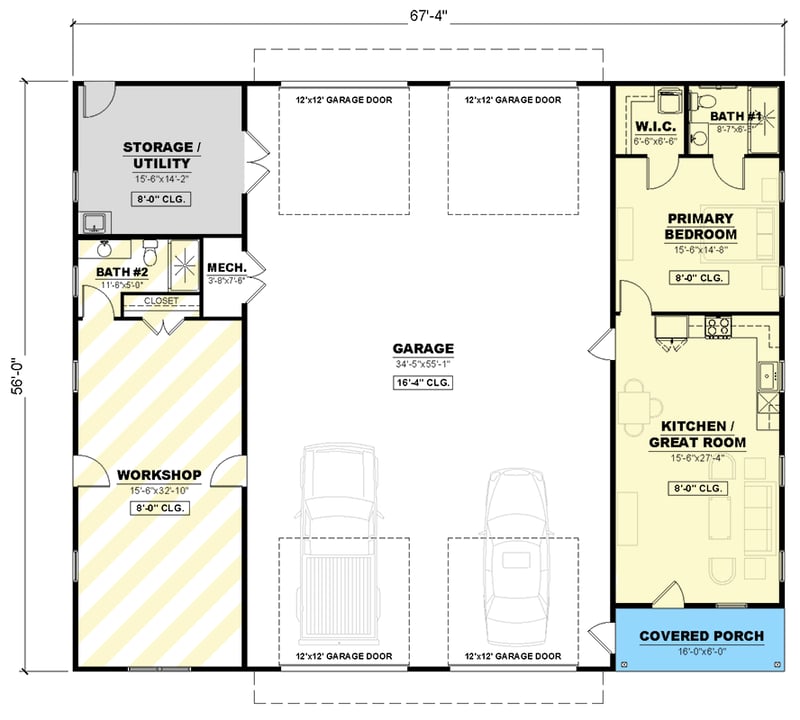 Plan 810070RBT: Modern Farmhouse Barndominium House Plan with Massive RV Garage and Workshop - Floor Plan -  - Barndominium, Country, Farmhouse, Modern Farmhouse, New American