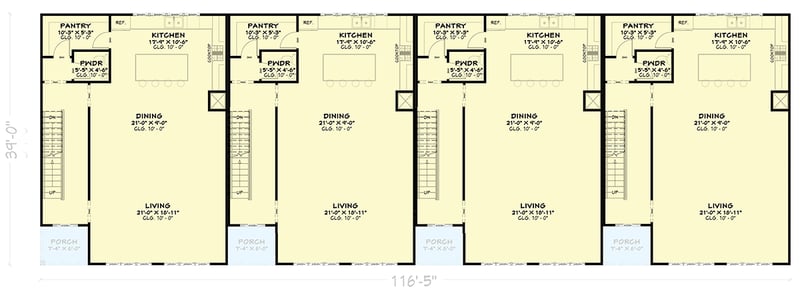 Plan 850059PKE: Modern Quadplex House Plan with Four Spacious Units and Garages - Floor Plan - - Modern, Northwest