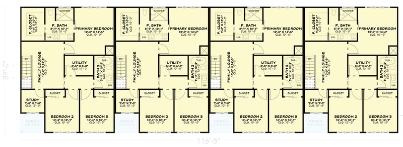 Plan 850059PKE: Modern Quadplex House Plan with Four Spacious Units and Garages - Floor Plan - - Modern, Northwest