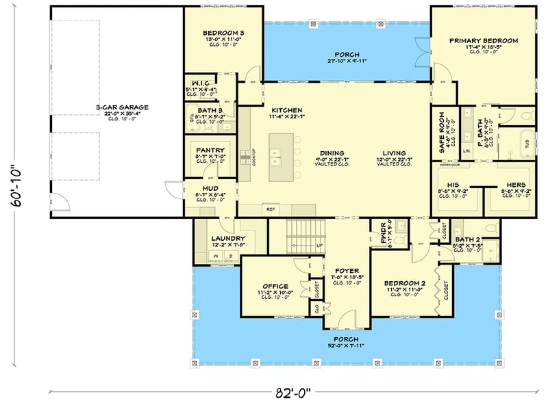 Plan 850060PKE: New American House Plan with 4 Bedrooms and Wraparound Porch - Floor Plan - - New American