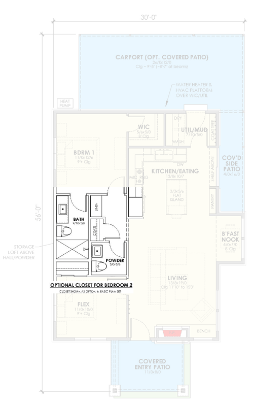 Plan 470323REY: Contemporary Mountain House Plan with Vaulted Great Room and Carport - Floor Plan - Optional Closet for Bedroom 2 - Contemporary, Modern, Mountain