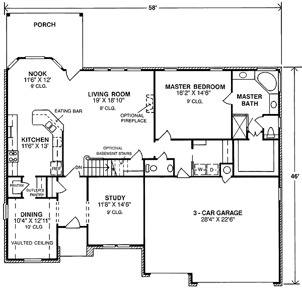 Plan 40070WM: Southern House Plan with Optional Game Room - Floor Plan - Main Level - Southern, Traditional