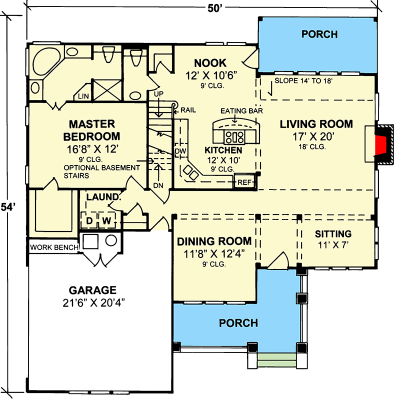 Plan 40132WM: Appealing Country Cottage - Floor Plan - Main Level - Cottage, Country, Farmhouse, New American, Traditional