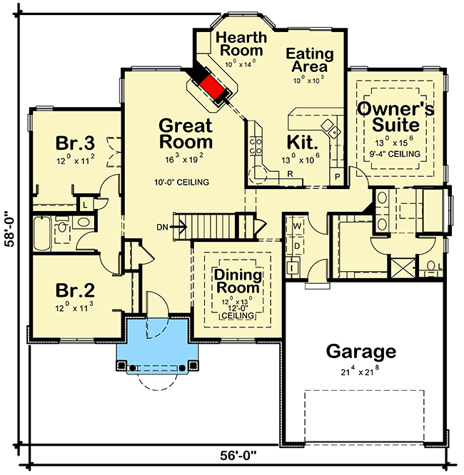 Plan 4021DB: Split Bedroom Ranch Home Plan - Floor Plan - Main Level - Ranch, Southern, Traditional
