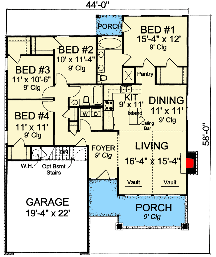 Plan 40510WM: 4-Bed Southern Ranch Home Plan with Clustered Bedrooms - 1560 Sq Ft - Floor Plan - Main Level - Country, Ranch, Southern, Traditional