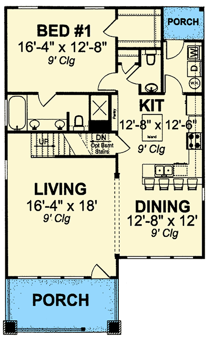 Plan 40514WM: Flexible Two-Story Cottage House Plan - 1683 Sq Ft - Floor Plan - Main Level - Cottage, Country