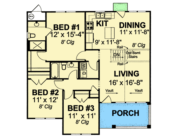 Plan 40518WM: Charming Southern Cottage with Options - 1286 Sq Ft - Floor Plan - Main Level - Cottage, Country, Farmhouse, Southern, Traditional