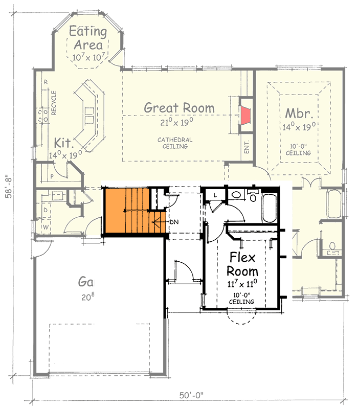 Plan 40538DB: Traditional Ranch House Plan with 1692 Square Feet and Flex Room - Floor Plan - Basement Stairs Location - Ranch, Southern, Traditional