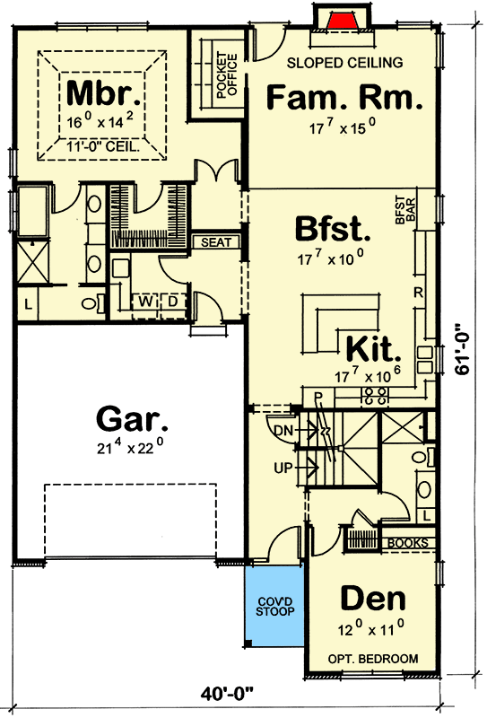 Plan 40555DB: Traditional House Plan with 2-Car Garage - 2390 Sq Ft - Floor Plan - Main Level - Traditional