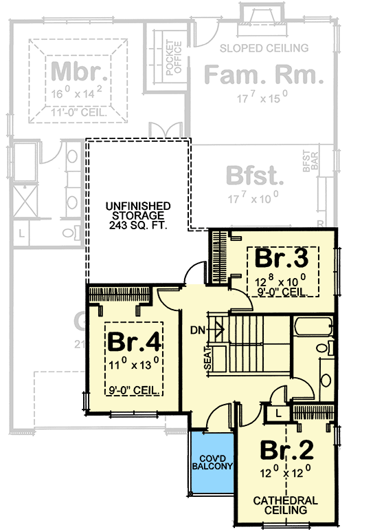 Plan 40555DB: Traditional House Plan with 2-Car Garage - 2390 Sq Ft - Floor Plan - 2nd Floor - Traditional