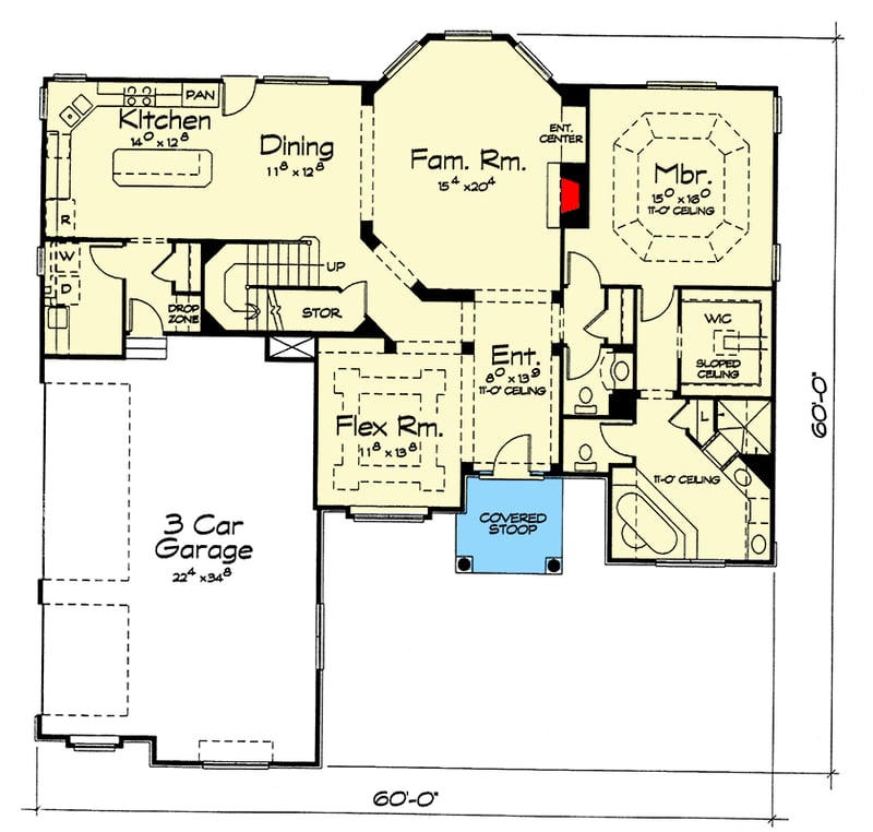 Plan 40666DB: European House Plan with 4 Beds and Flex Room - Floor Plan - Main Level - European, Traditional