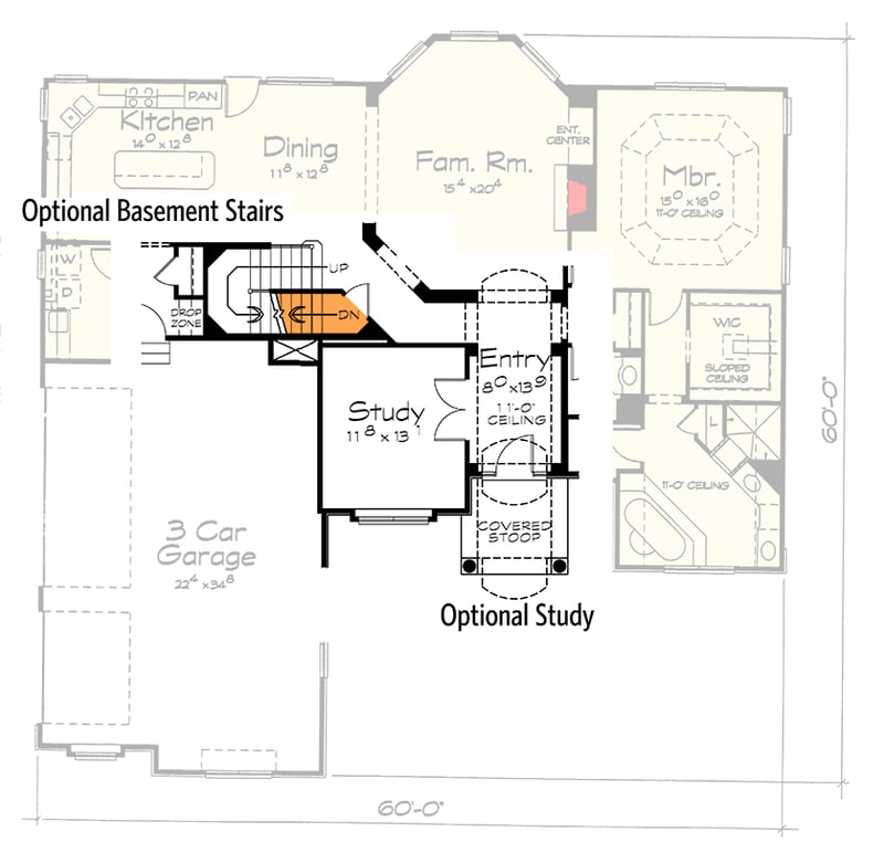 Plan 40666DB: European House Plan with 4 Beds and Flex Room - Floor Plan - Optional Main Level Layout(s) - European, Traditional