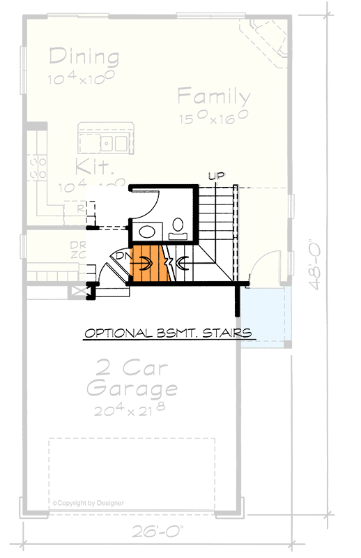 Plan 40880DB: Charming Country Style House Plan with 3 Bedrooms and 2.5 Baths - Floor Plan - Basement Stairs Location - Country, Traditional