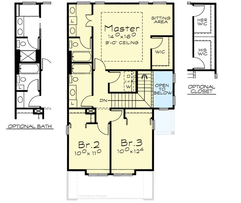 Plan 40881DB: Charming Northwest Traditional Home with Flexibility - Floor Plan - Second Level with Optional Bath and/or Closet - Northwest, Traditional
