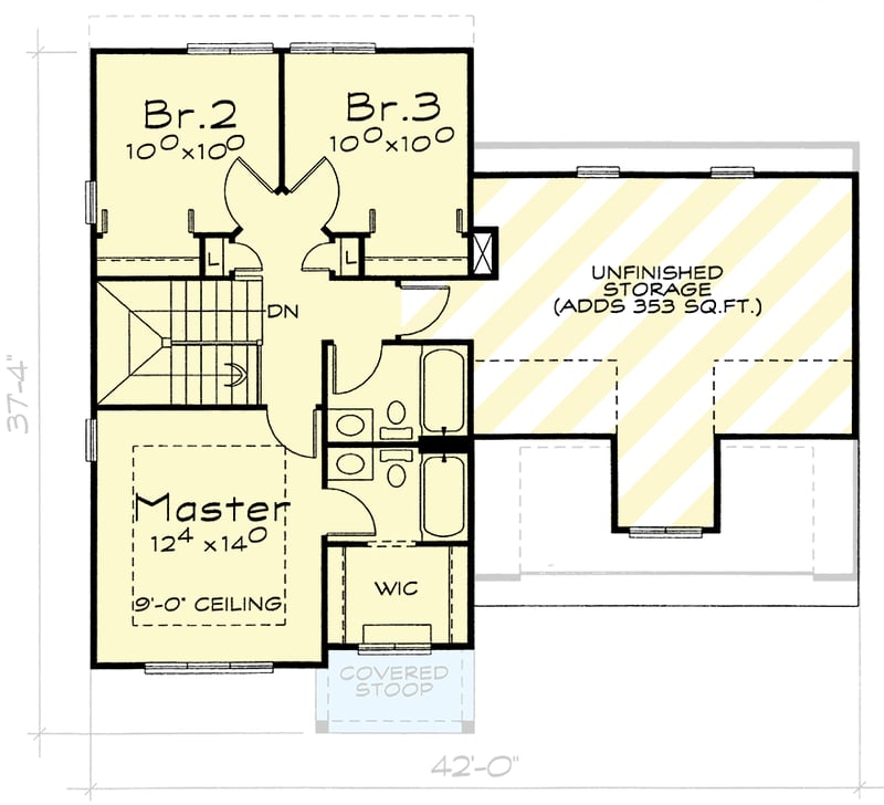 Plan 40882DB: Traditional House Plan with 3 Bedrooms and 2-Car Garage - Floor Plan - 2nd Floor - Traditional