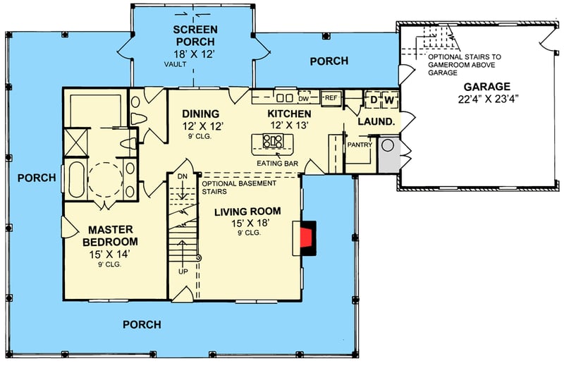 Plan 4132WM: 3-Bed Country Farmhouse Plan with Marvelous Wrap-Around Porch - 1675 Sq Ft - Floor Plan - Main Level - Country, Farmhouse, Traditional