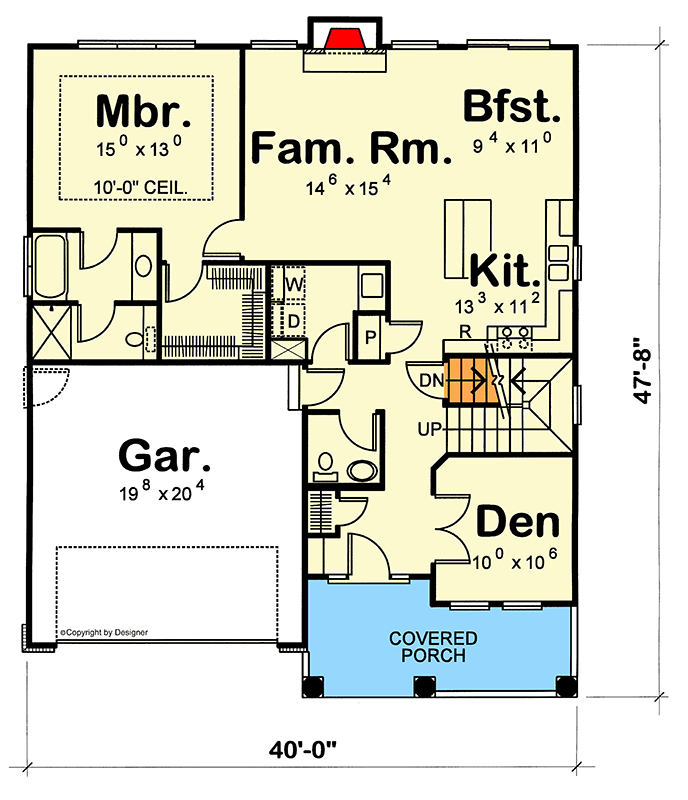 Plan 41834DB: 1699 Square Foot European Country House Plan with Main Level Master - Floor Plan - Main Level - Country, European